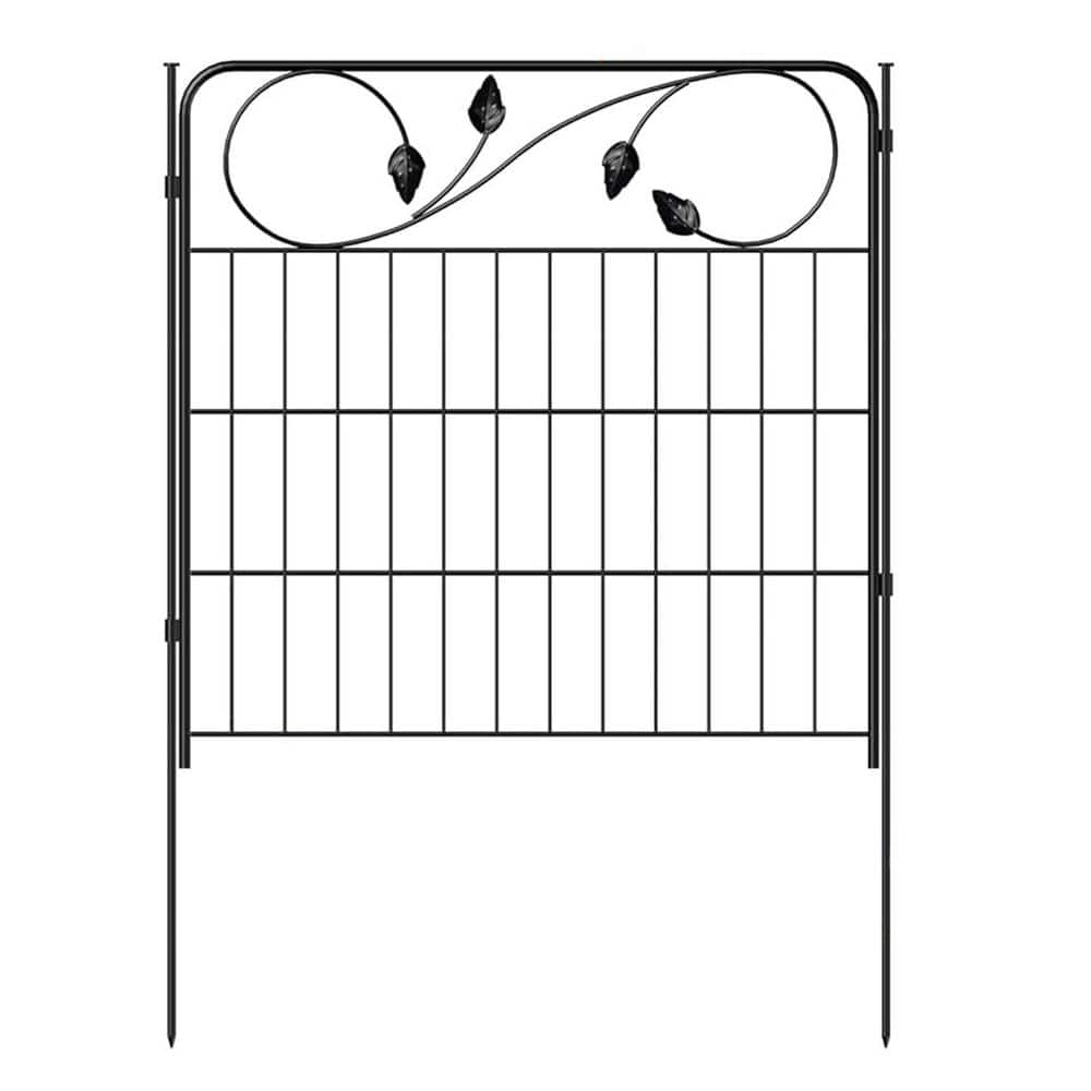 Decorative Metal Garden Fence 24 in. Leaf Design Black Rustproof Wire Border for Landscape Patio Flower Bed 10′ 5 Panels - Hercitys