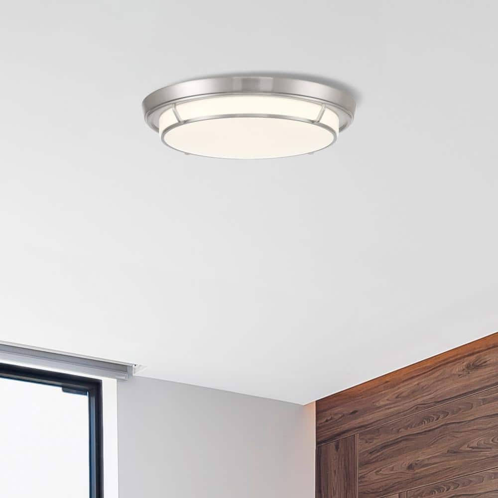 Hudson 16 in. Mid-century Brushed Nickel Selectable CCT Integrated LED Flush Mount for Kitchens - Hercitys