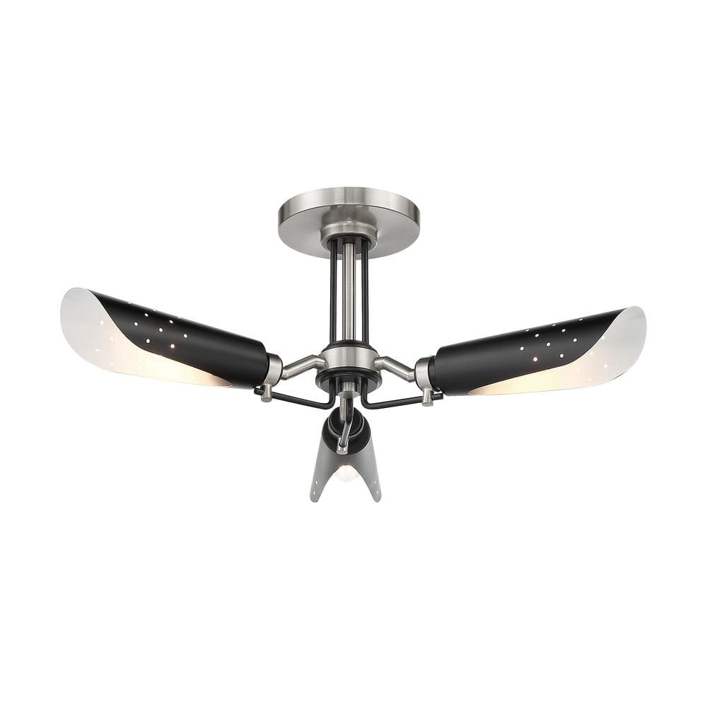 Turbine 22 in. 3-Light Brushed Nickel and Black Semi-Flush Mount - Hercitys