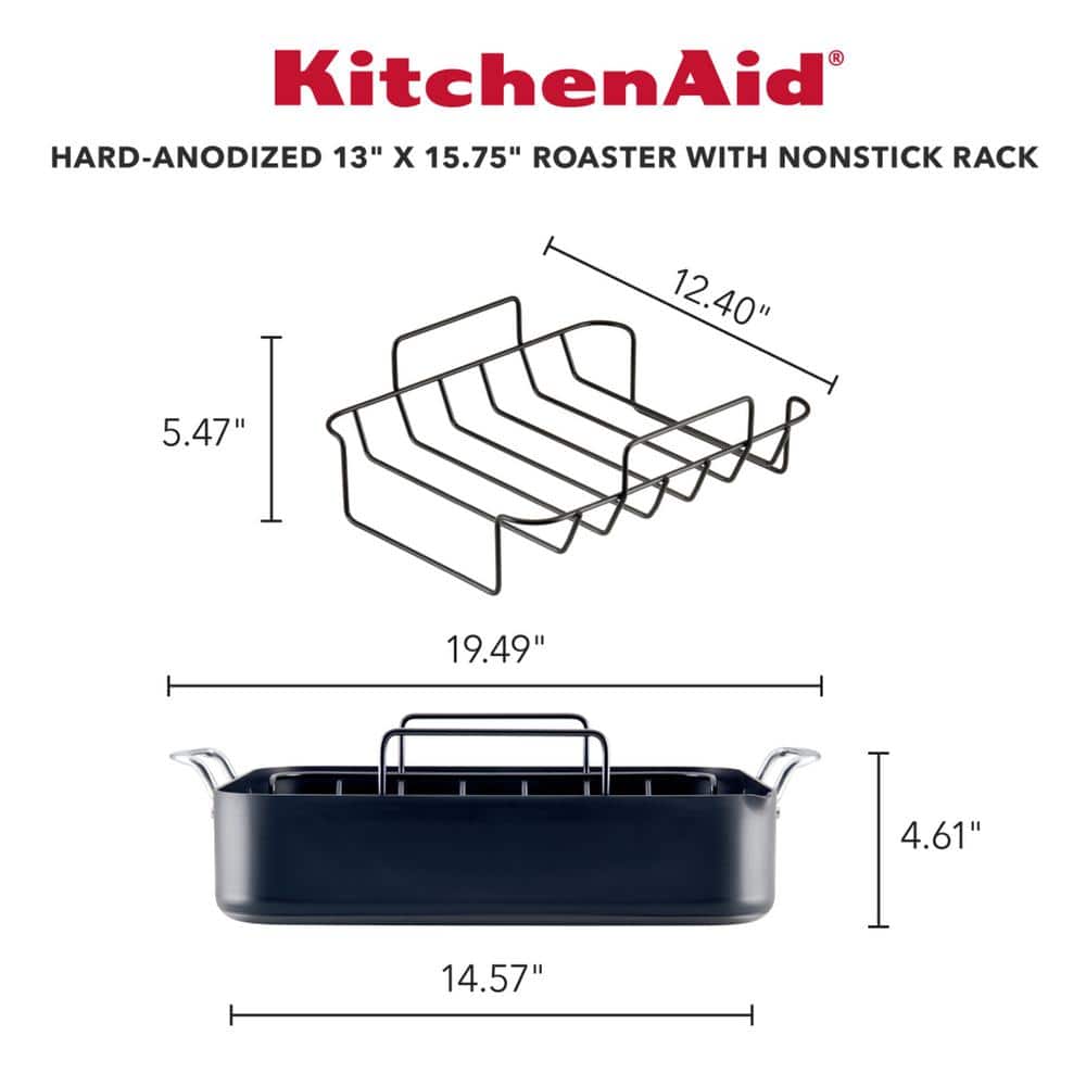 Hard Anodized 12.12 qt. Black Hard Anodized Aluminum Roasting Pan with Rack - Hercitys