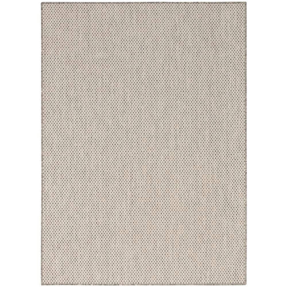 Courtyard Ivory Silver 5 ft. x 7 ft. Geometric Contemporary Indoor/Outdoor Patio Area Rug - Hercitys