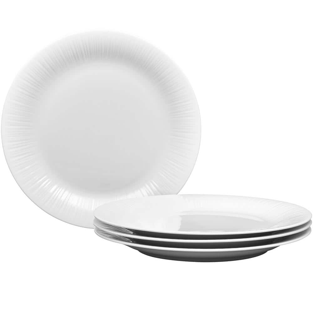 Conifere 10.75 in. (White) Porcelain Rim Dinner Plates, (Set of 4) - Hercitys