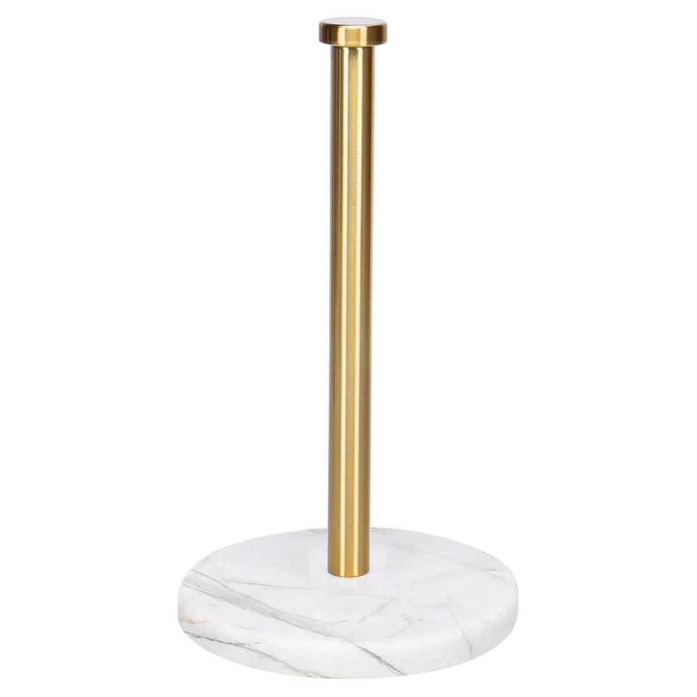 Standing Paper Towel Holder for Bathroom Kitchen Countertop Sized Roll Paper with Marble Base in Brushed Gold - Hercitys