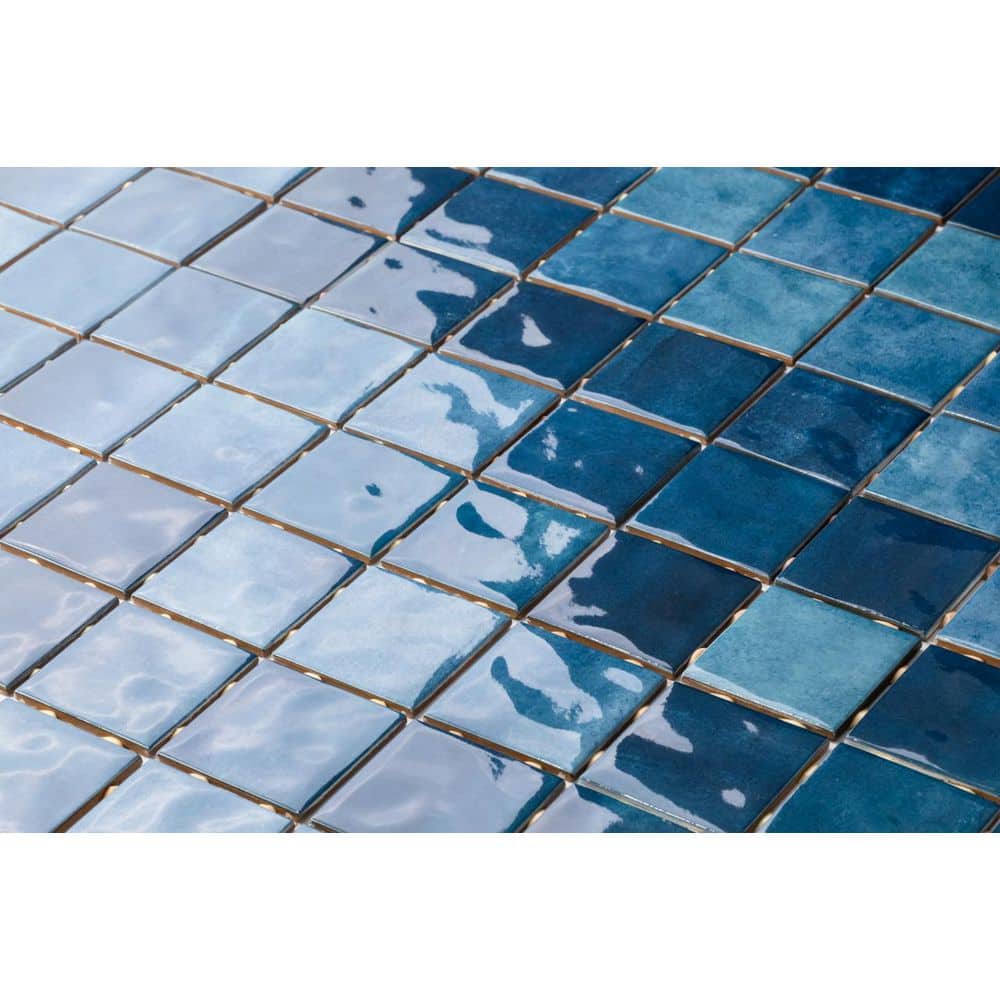 Noronha Mar Blue 3 in. x 3 in. Glossy Ceramic Stone Look Mosaic Tile (17.11 sq. ft./Case) - Hercitys