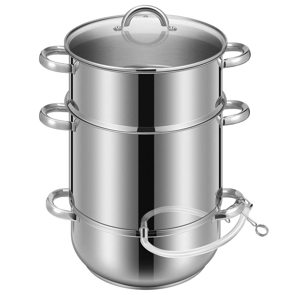 Stainless Steel Juice Steamer Pot 11 qt. with Tempered Glass Lid - Hercitys