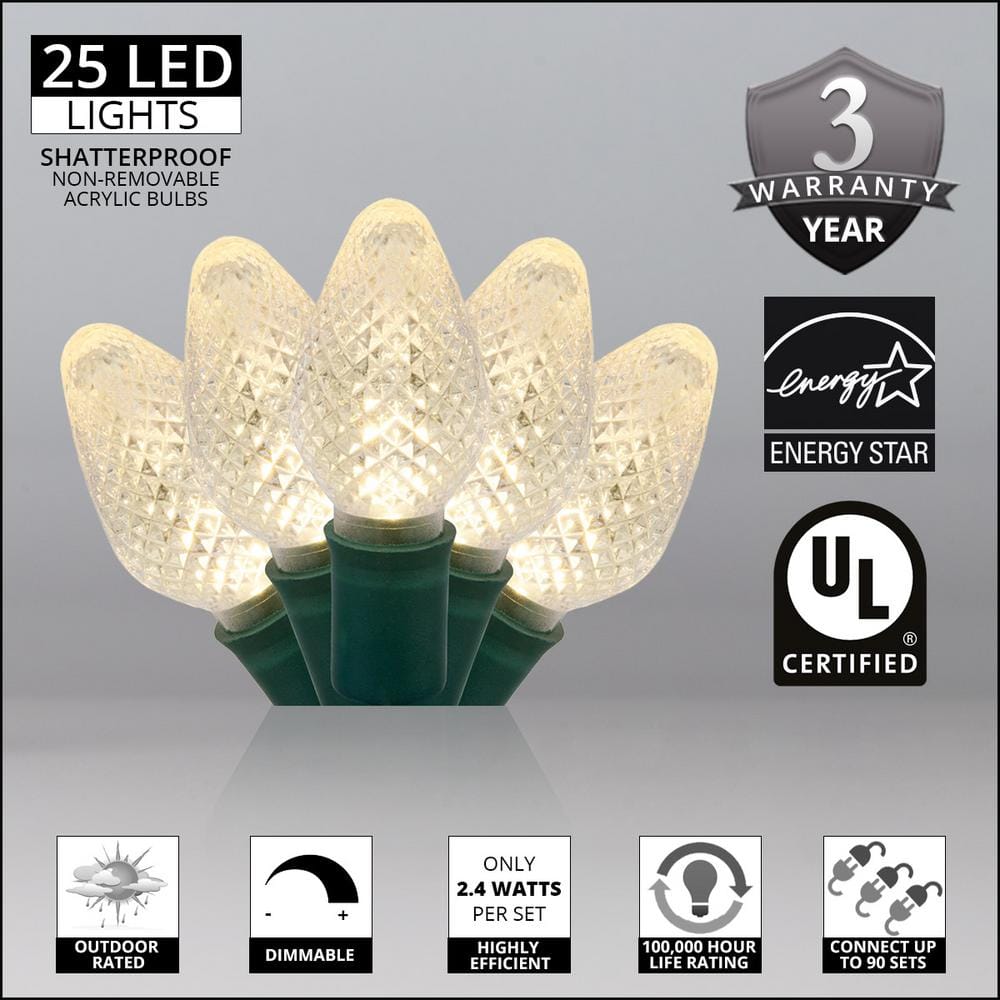 SuperBright 16 ft. 25-Light LED Warm White C7 String Light Set - Hercitys