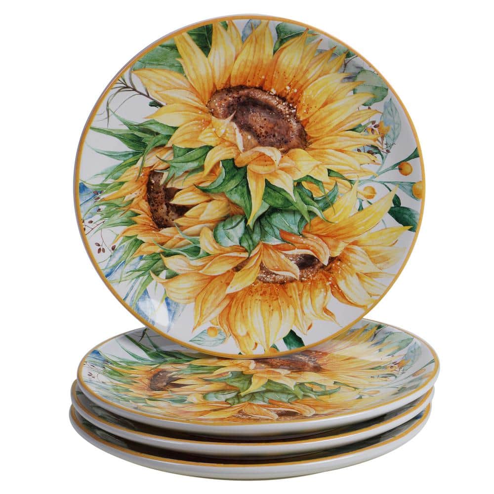 Sunflower Fields 4-Piece Seasonal Multicolored Earthenware 9 in. Salad Plate Set (Service for 4) - Hercitys
