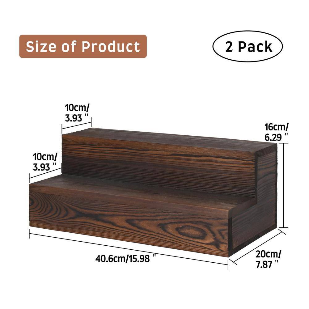 6.29 in. H x 7.87 in. W 2-Tier 12-Bottle Brown Wood Bar Shelves, Tabletop Wine Rack, Bottle Display Shelf (2-Pack) - Hercitys