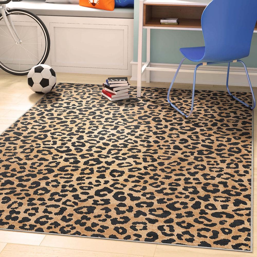 Brown 5 ft. x 7 ft. Animal Prints Leopard Contemporary Pattern Area Rug - Hercitys