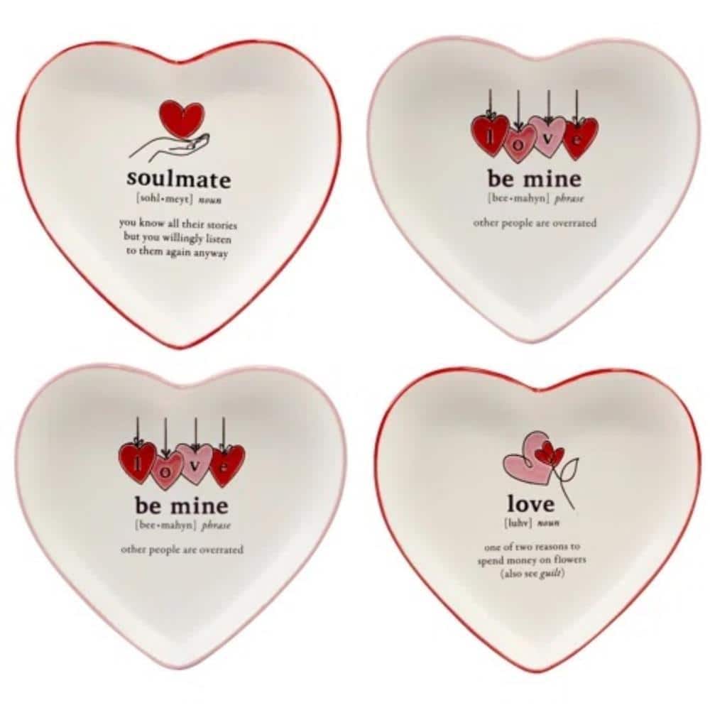 Valentine’s Day White and Red Heart Shaped Tid Bit Dinner Plates (Set of 4) - Hercitys