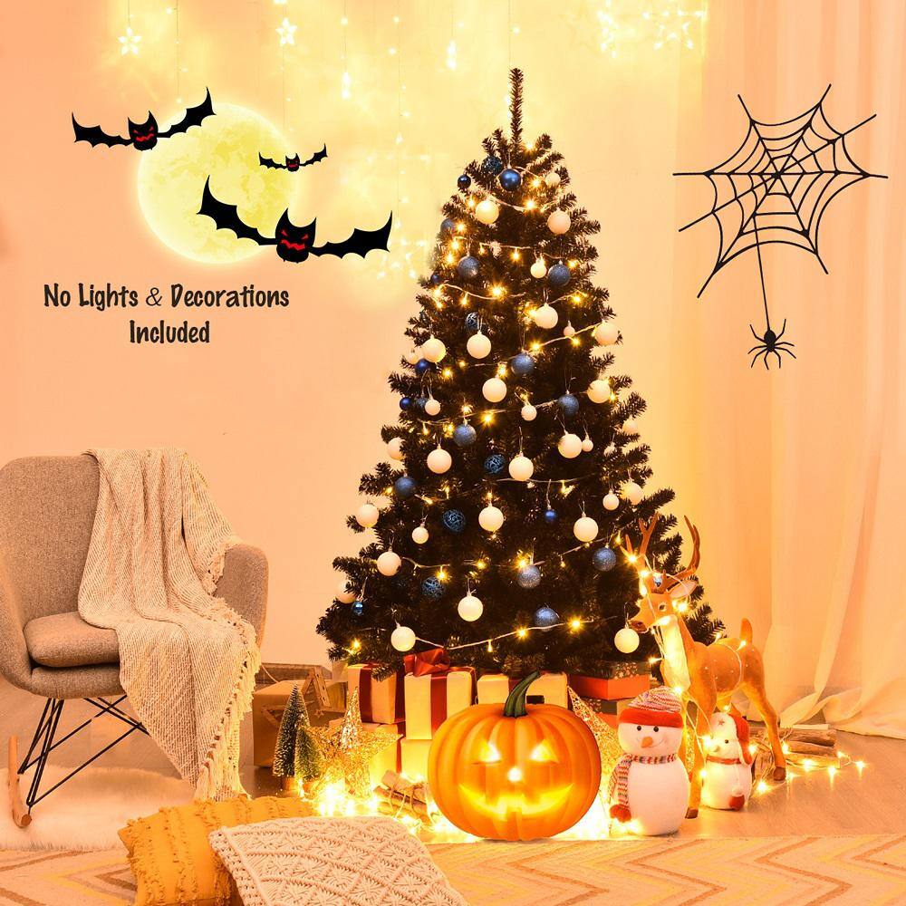 6 ft. Halloween Artificial Christmas Tree Hinged Pine Tree Holiday Decoration Black - Hercitys