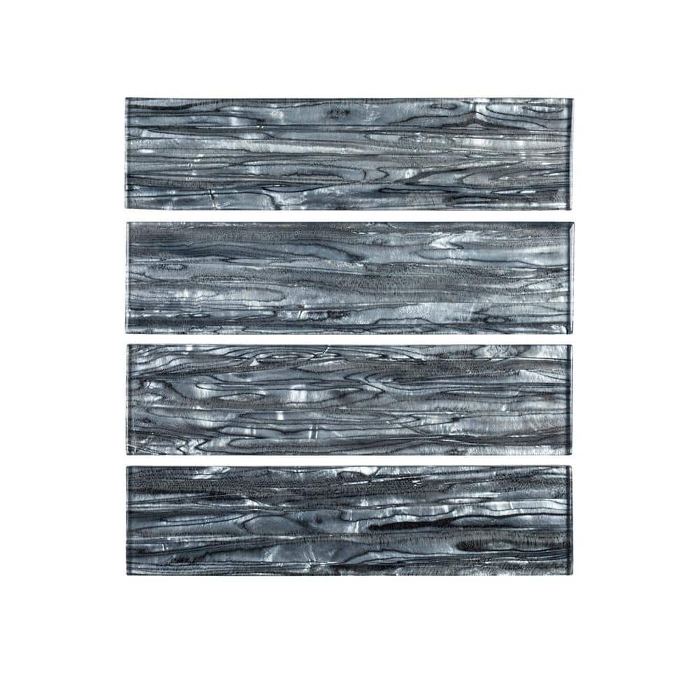 Abalone Gray 3 in. x 12 in. Glossy Glass Wall Tile (1 sq. ft./Pack) - Hercitys