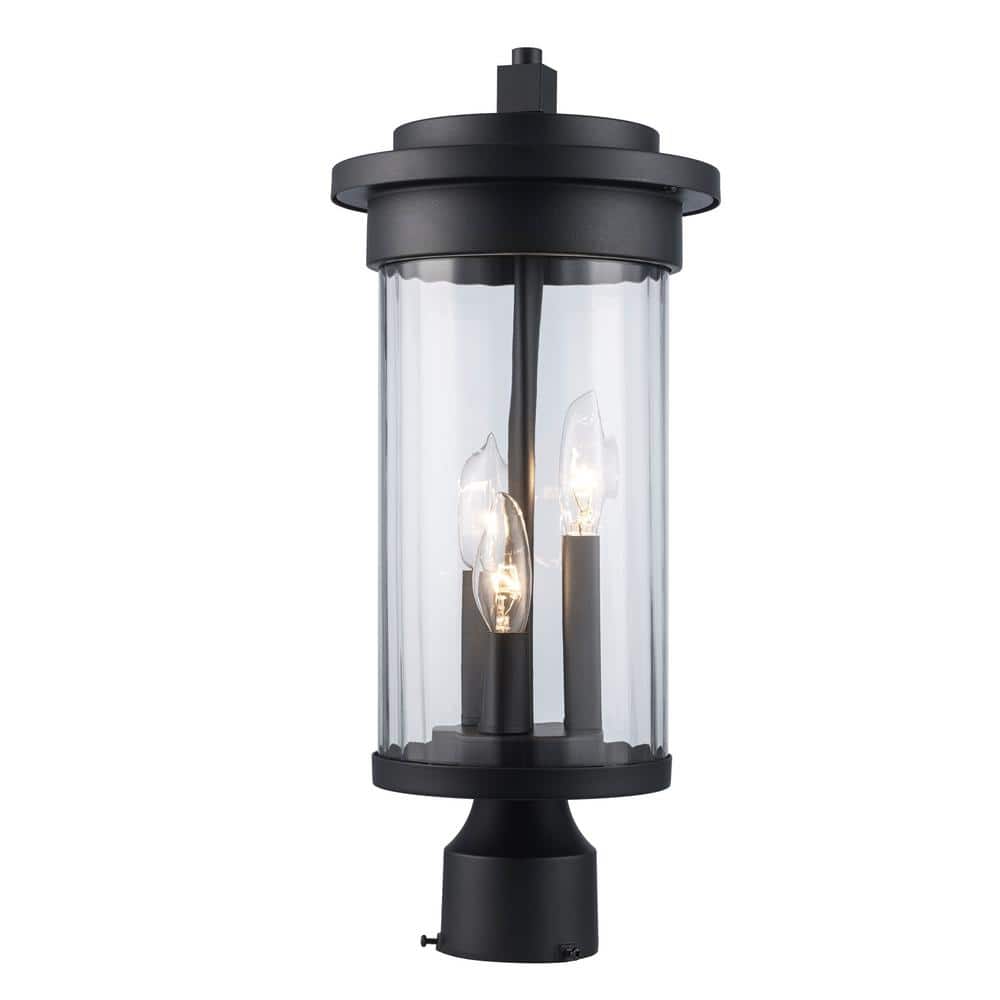 Northwood 3-Light Black Outdoor Lamp Post Light Fixture with Clear Glass - Hercitys