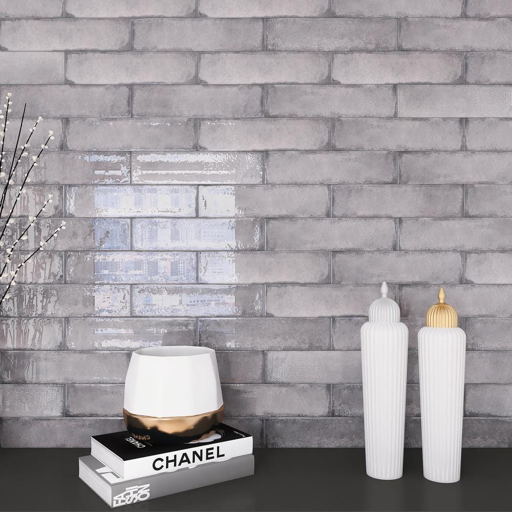 Iris Gris Gray 2.9 in. X 11.8 in. Polished Ceramic Subway Wall Tile (6.35 sq. ft./Case) - Hercitys