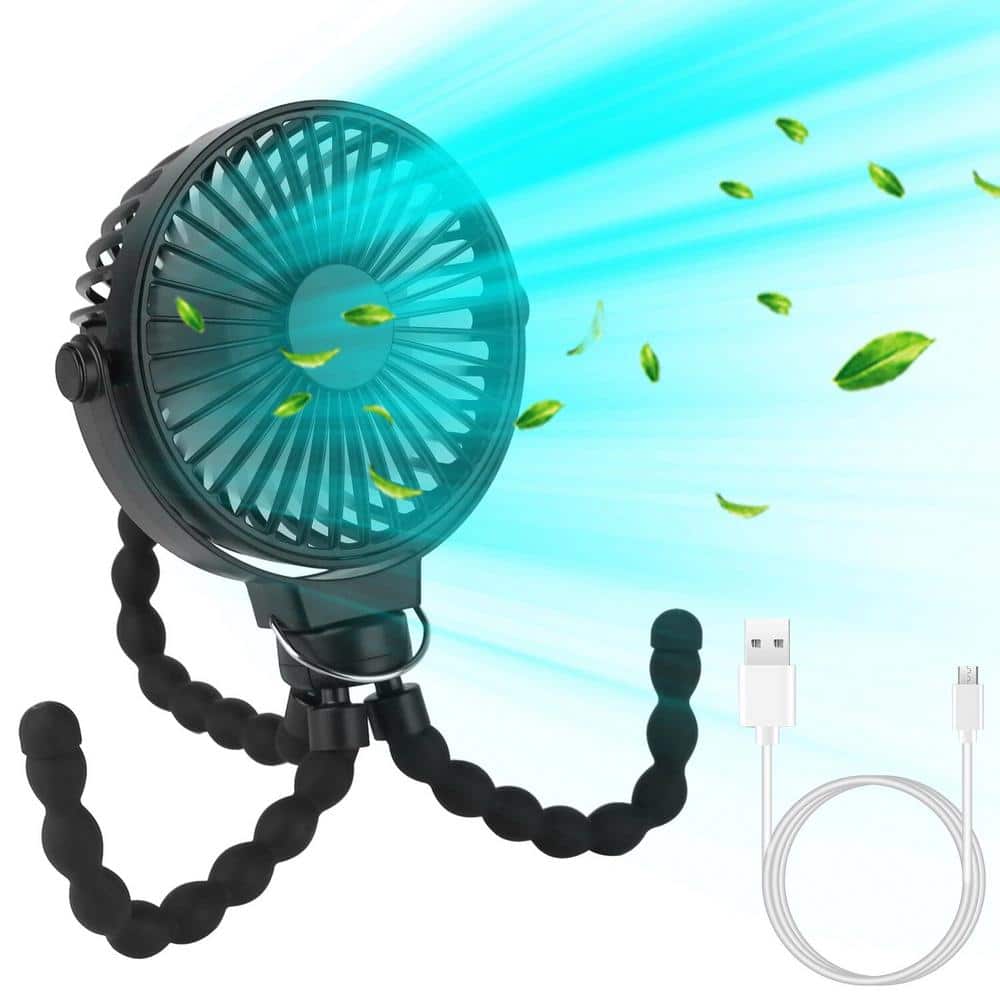 Various Mounting Type Mini Portable Micro-USB Powered 5 in. 3 Fan speeds Desk Fan in Black and 360 Tilt Fan Head - Hercitys