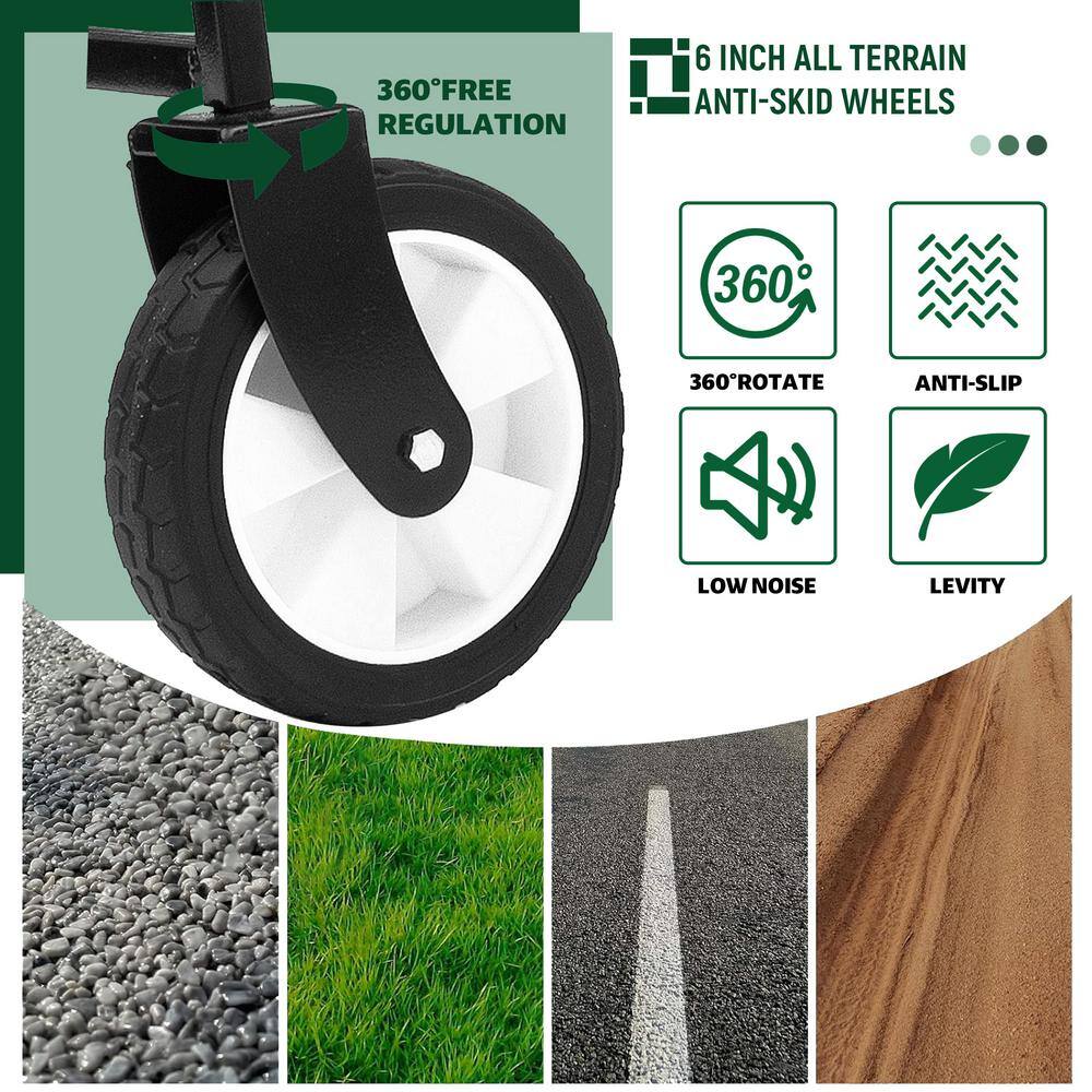 Black 2 cu. ft. Steel Collapsible Garden Cart with Strapping System and 6 in. 360-Degree Swivel Wheels - Hercitys