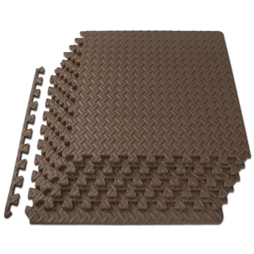 Brown 24 in. W x 24 in. L x  0.5 in. T EVA Interlocking Foam Gym Flooring Mat (6 Tiles/Pack) (24 sq. ft.) - Hercitys