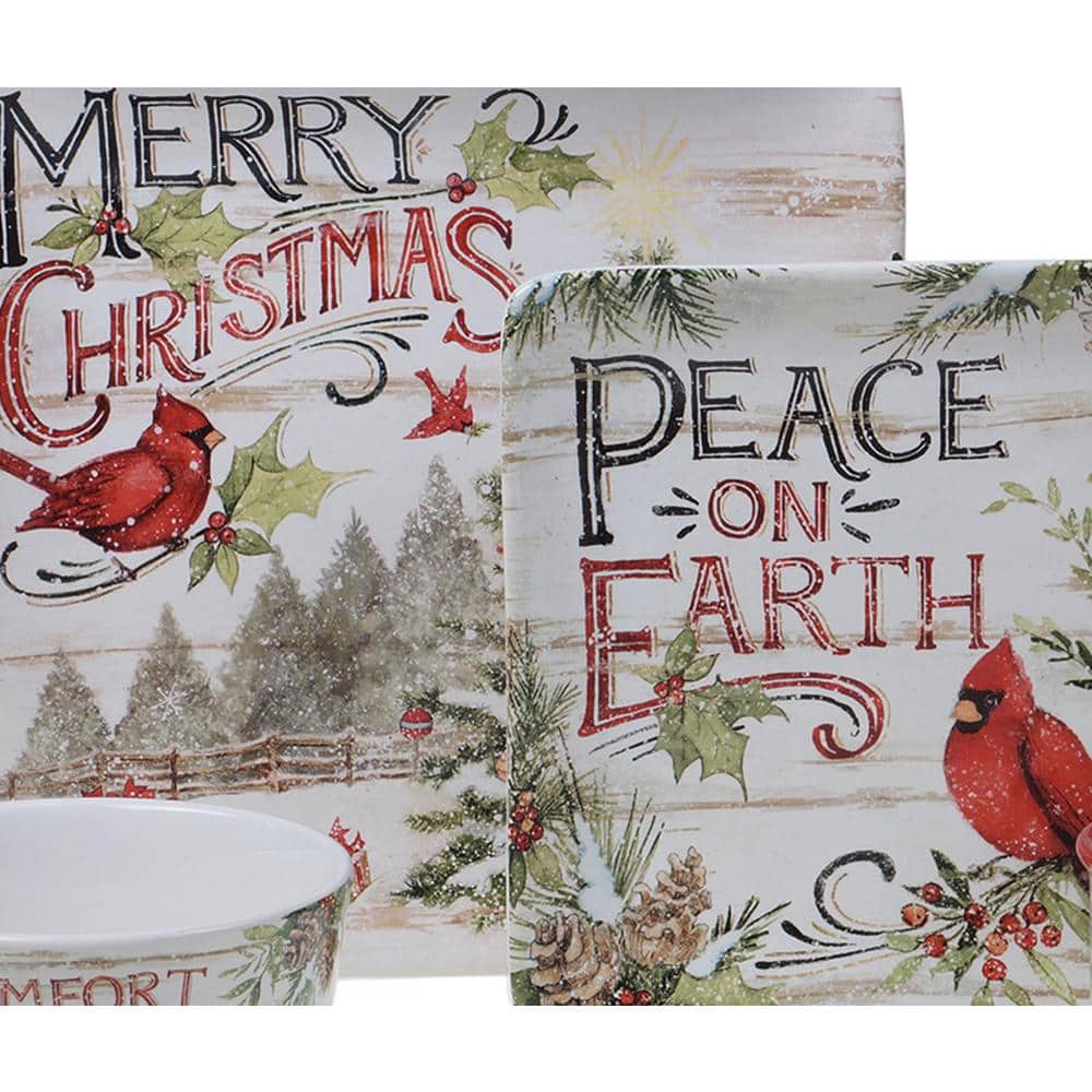 6 in. Evergreen Christmas Multicolored Earthenware Canape Plate (Set of 4) - Hercitys