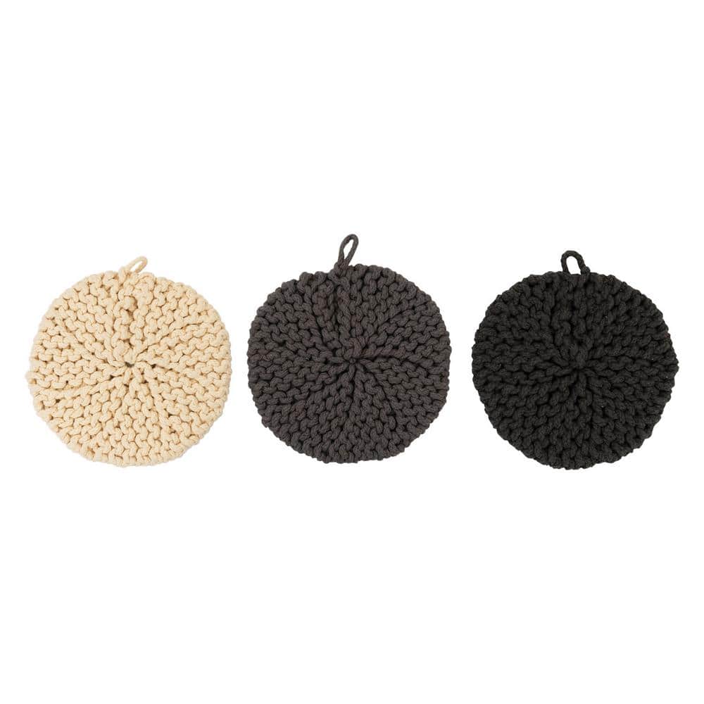 Round Cotton Multicolor Crocheted Pot Holder, (3-Pack) - Hercitys