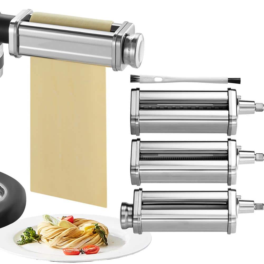 Pasta Attachment for KitchenAid Mixer, Stainless Steel 3-Piece Set, Pasta Roller and Cutter with 8 Adjustable Thickness - Hercitys
