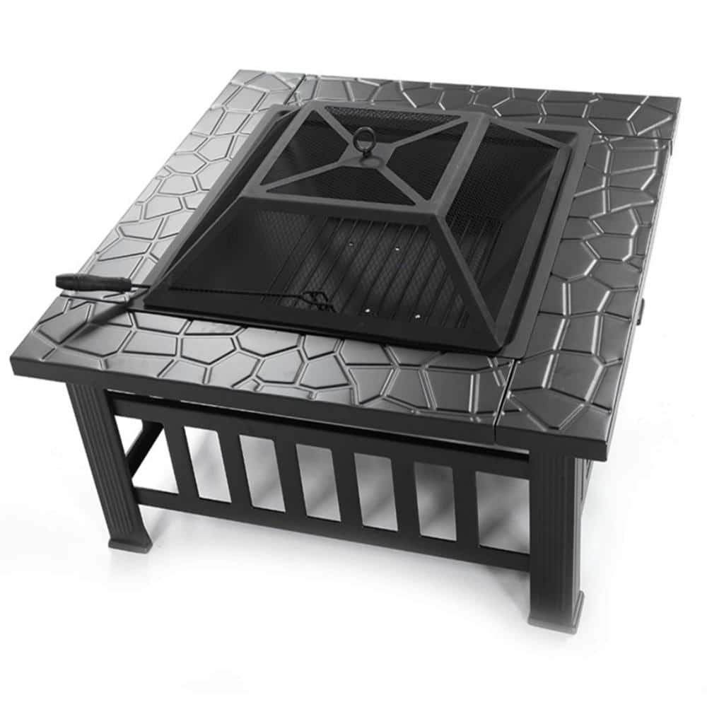 Fire Pit Table 32 in. Square Metal Firepit Stove Backyard Patio Garden Fireplace for Camping, Outdoor Heating, Bonfire - Hercitys