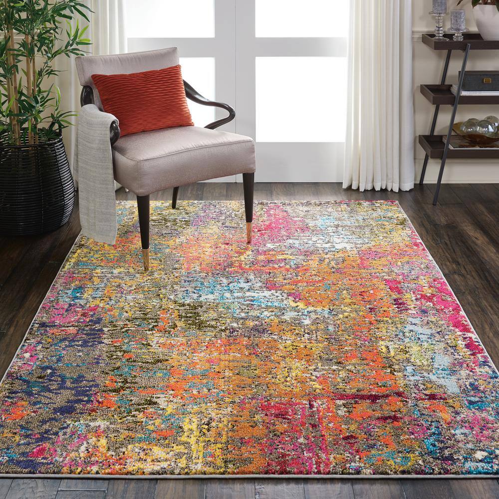 Celestial Sunset Multicolor 5 ft. x 7 ft. Abstract Bohemian Area Rug - Hercitys
