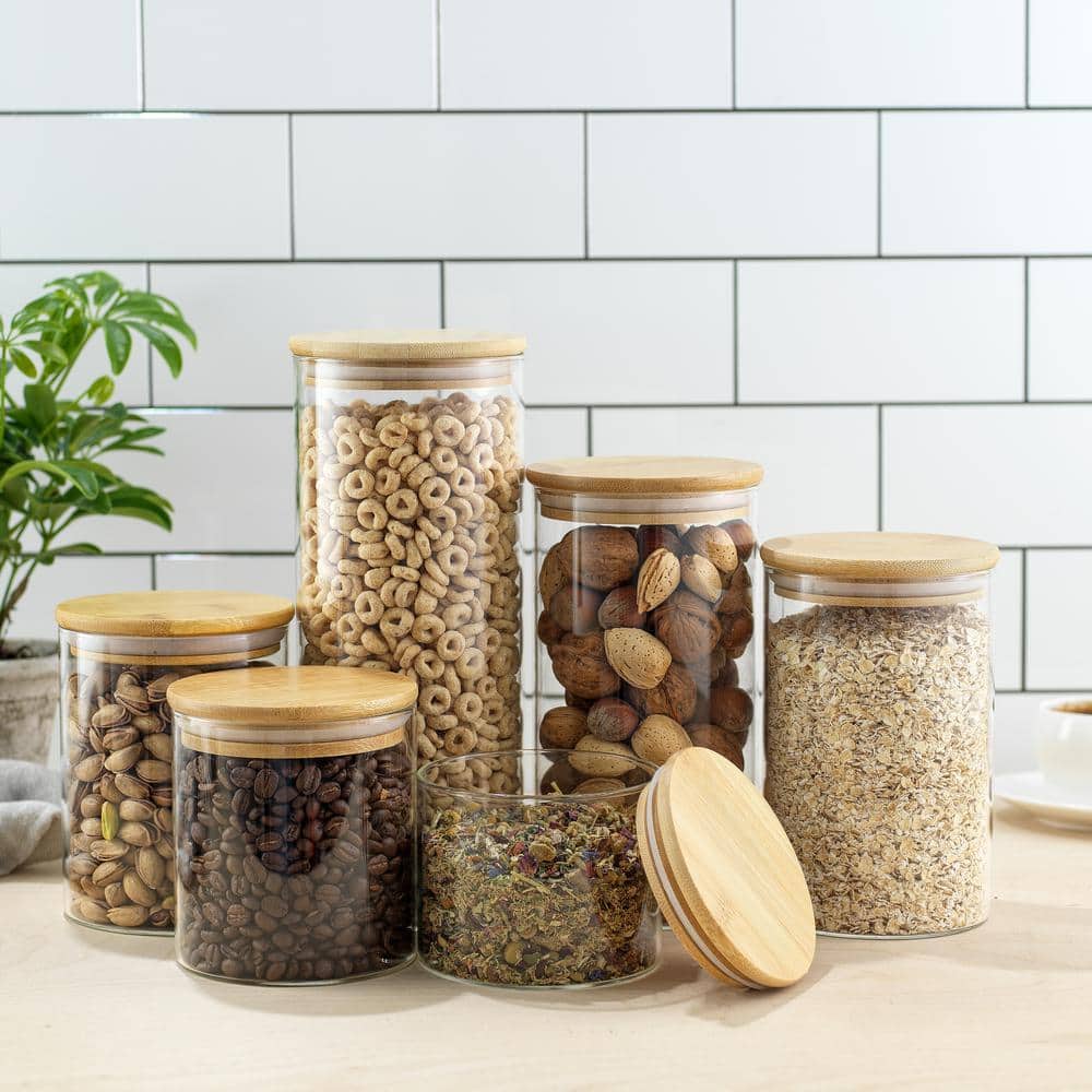 JoyFul 6-Piece Kitchen Storage Jars with Airtight Bamboo Clamp Lids - Hercitys