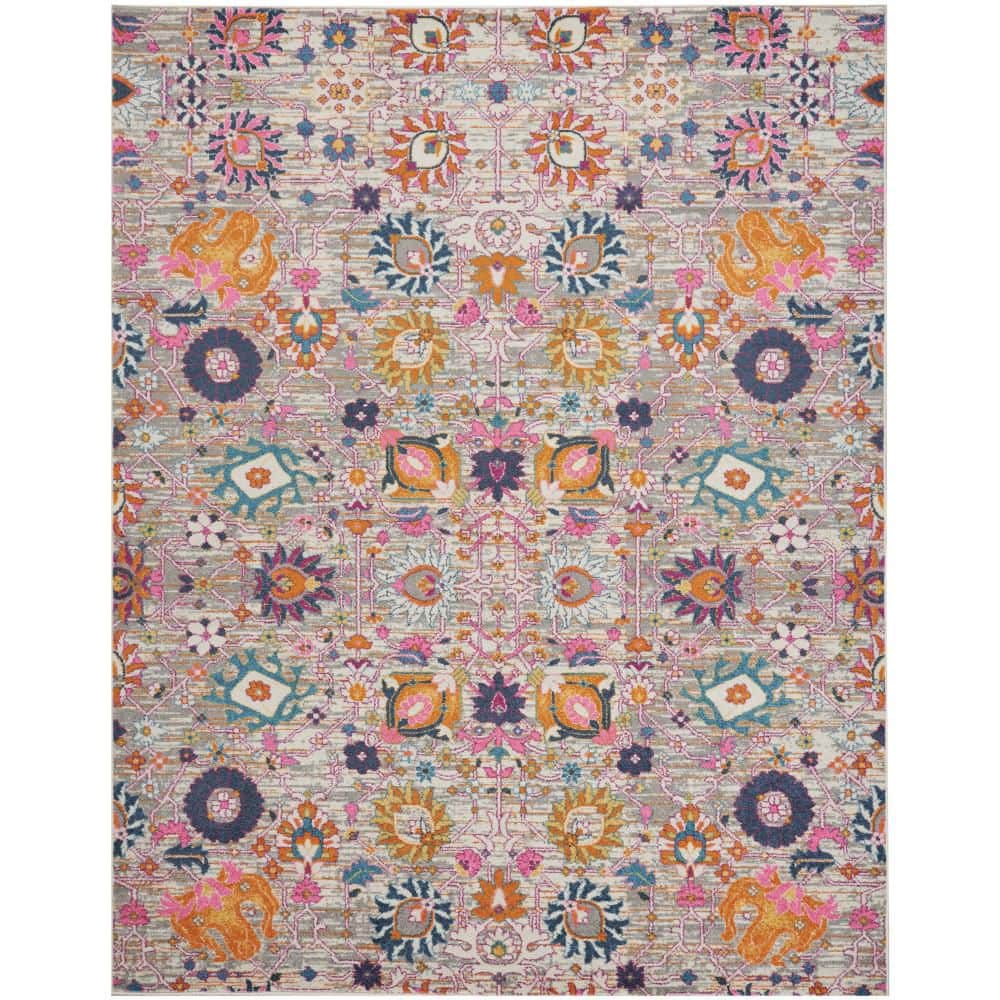 Passion Silver 9 ft. x 12 ft. Floral Transitional Area Rug - Hercitys