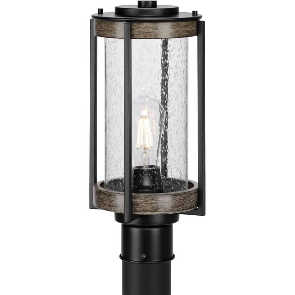 Whitmire 1-Light Matte Black Outdoor Post Light with Clear Seeded Glass Shade Farmhouse Coastal - Hercitys