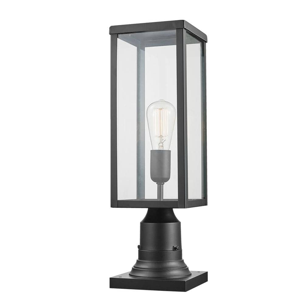 Bowery 1-Light Matte Black Outdoor Lamp Post Light Fixture with Base Adaptor and Clear Glass Inserts - Hercitys