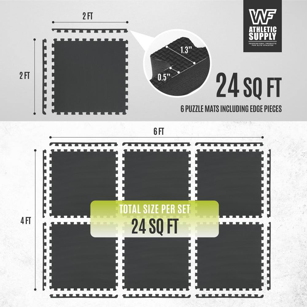 Black 24 in. W x 24 in. L x 0.75 in. Thick EVA Foam Double-Sided T Pattern Gym Flooring Tiles (6 Tiles/Pack)(24 sq. ft.) - Hercitys