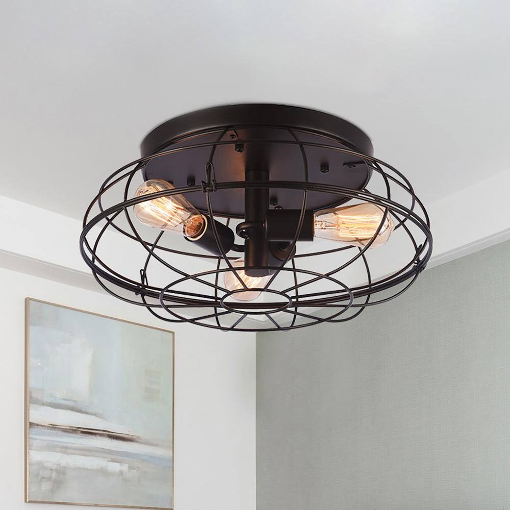 Valdemar 15 in. 3-Light Indoor Matte Black Finish Flush Mount Ceiling Lights with Light Kit - Hercitys