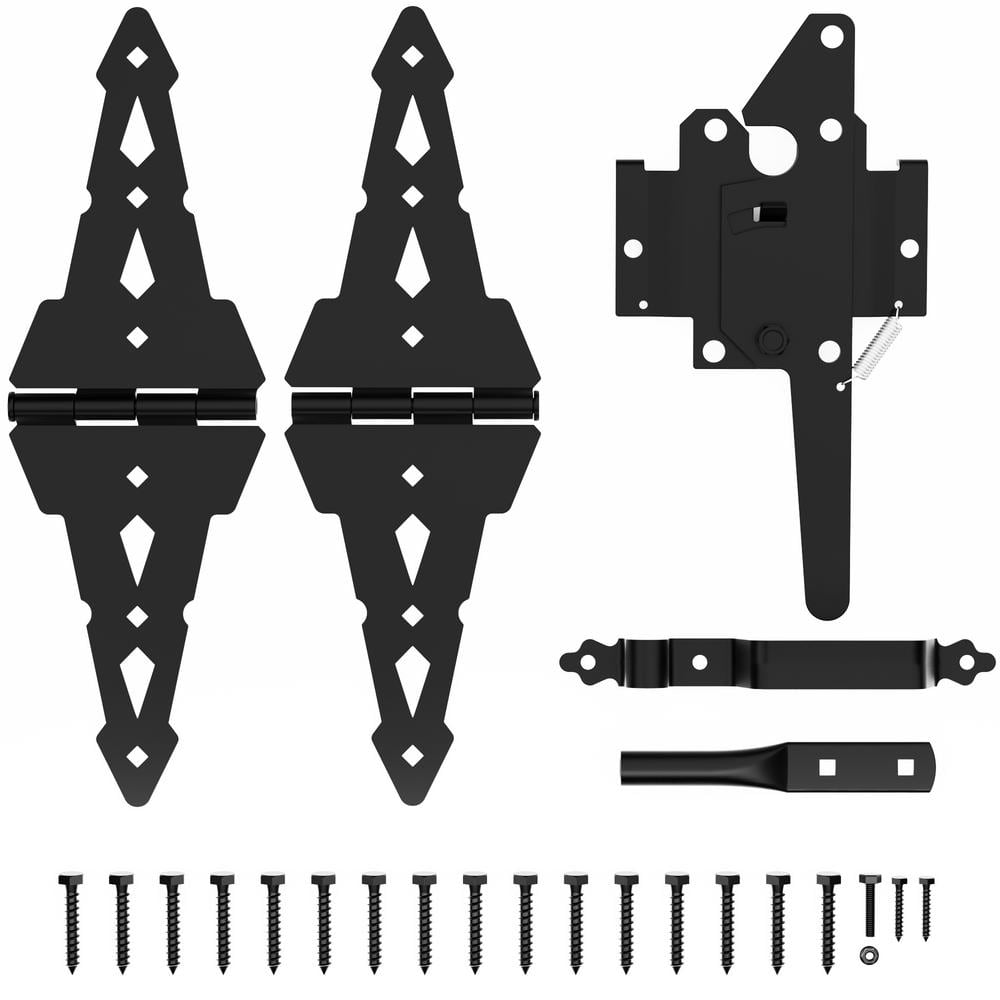 Black Post Latch Gate Set Heavy-Duty Gate Hardware Kit - Hercitys
