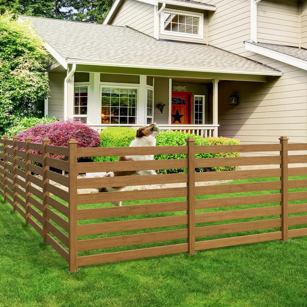Ares 38 in. x 46 in. Brown Garden Fence W/Post And No-Dig Steel Cone Anchor Recycled Plastic Privacy Fence Panel(4-Pack) - Hercitys