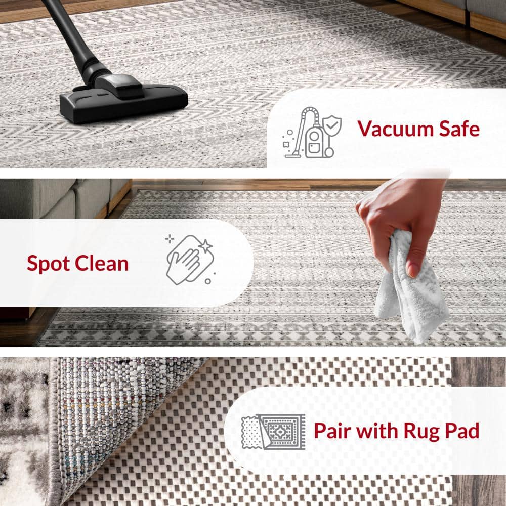 Catherine Henna Tribal Bands Gray 9 ft. x 12 ft. Area Rug - Hercitys