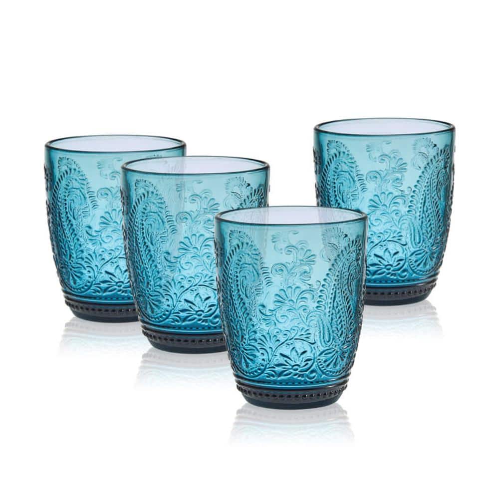 Maddi 10 oz. Double Old Fashion Blue Glass Set (Set of 4) - Hercitys