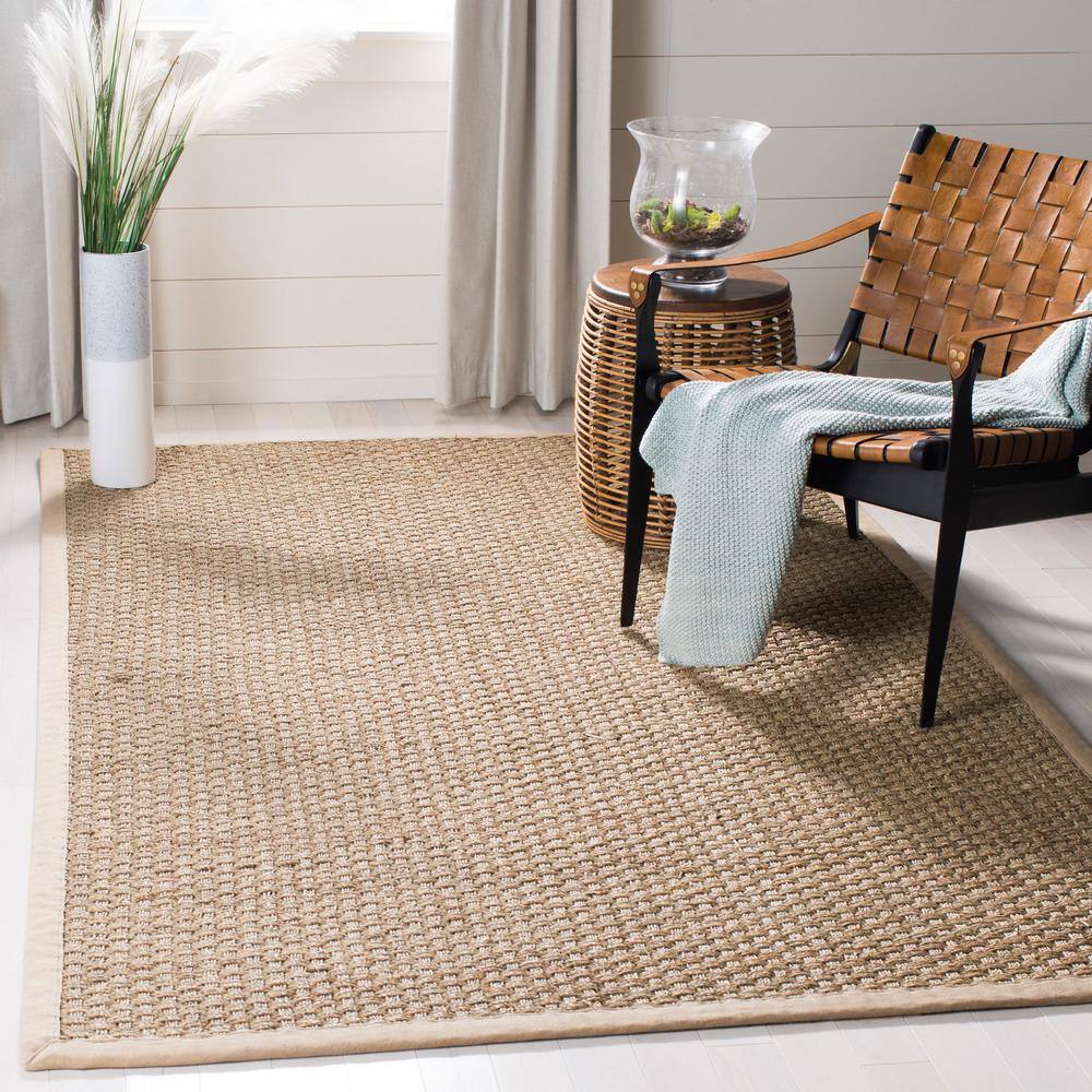 Natural Fiber Natural/Beige 5 ft. x 7 ft. Border Woven Area Rug - Hercitys