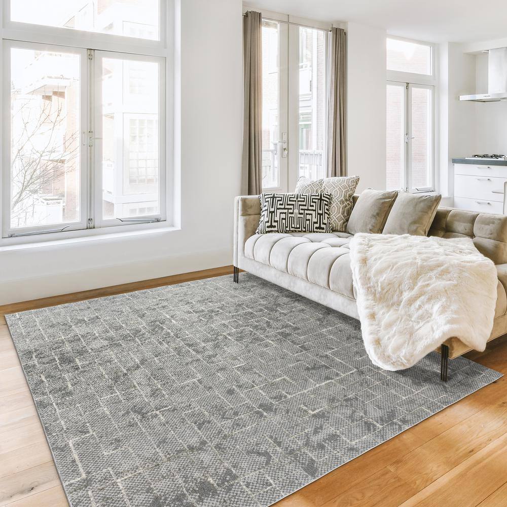 Trevi Zalo Dark Gray 5 ft. x 7 ft. Abstract High-Low Indoor Area Rug - Hercitys