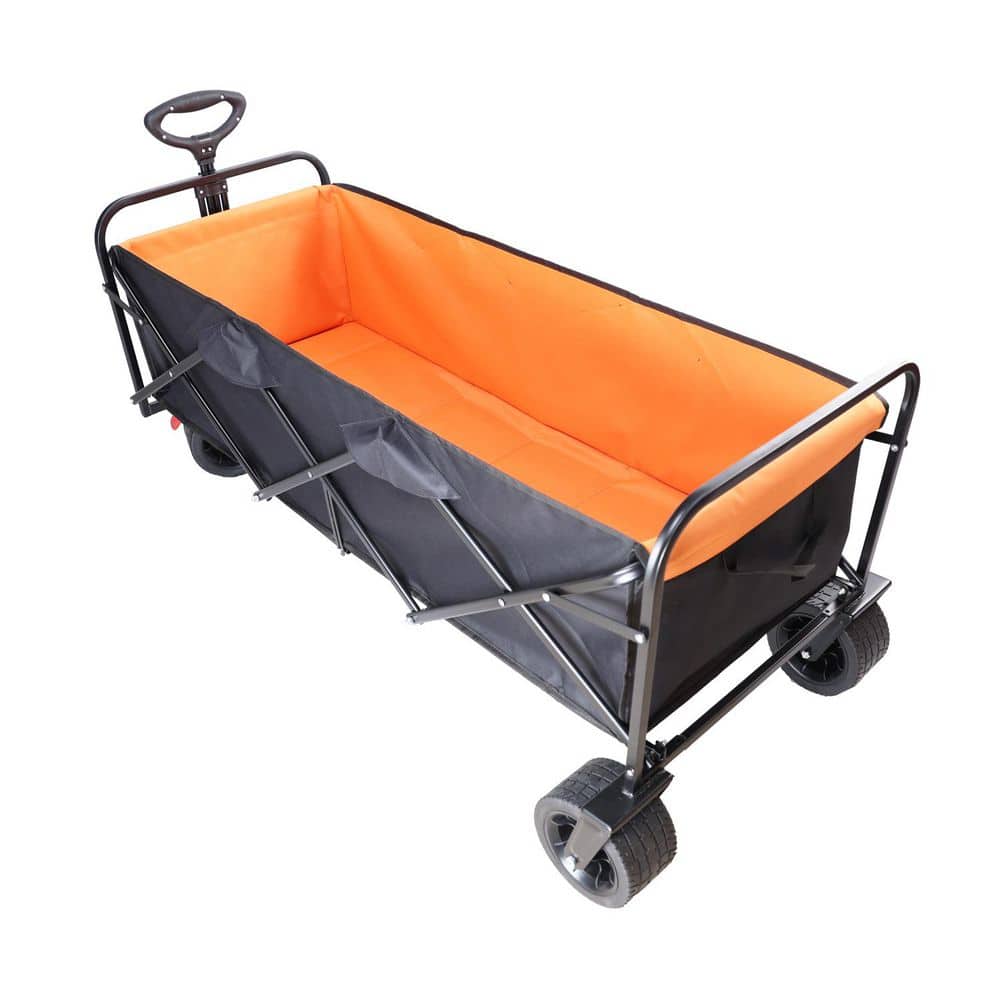 Oslo 9 cu. ft. Steel Large Folding Wagon Garden Cart, Black Plus Orange - Hercitys
