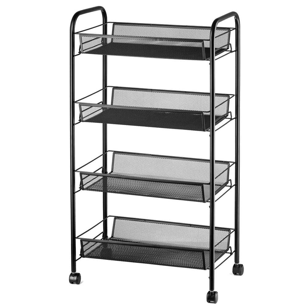 Modern Multi-Functional Iron 4-Wheeled Storage Cart in Black - Hercitys