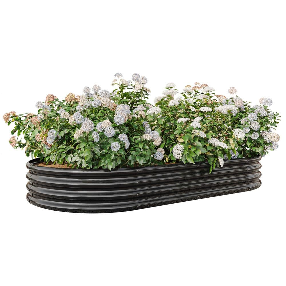 Ripple 88 in. Black Metal Oval Outdoor Patio Garden Raised Bed - Hercitys