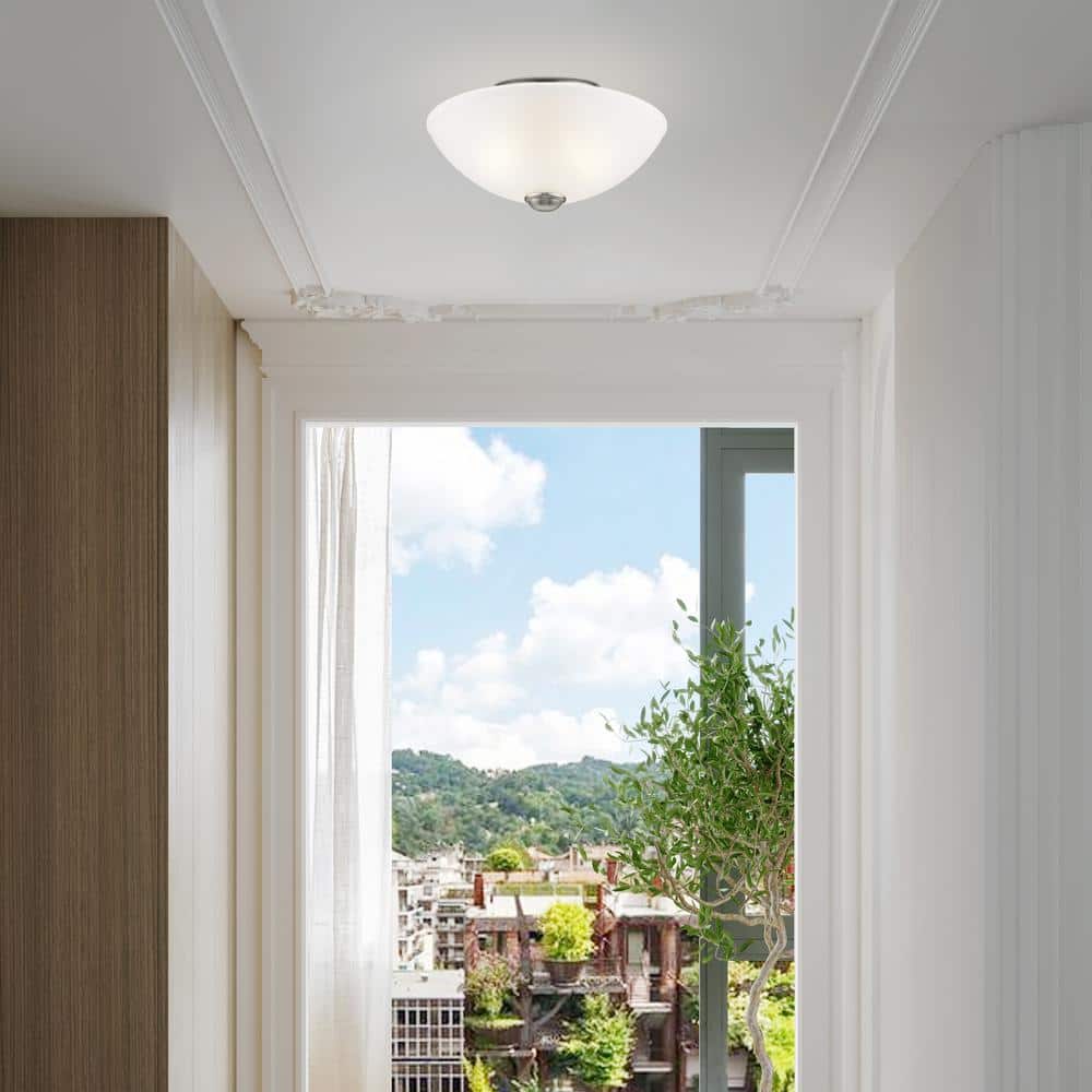 Stonecrest 13 in. 2-Light Brushed Nickel Flush Mount with Satin Glass - Hercitys