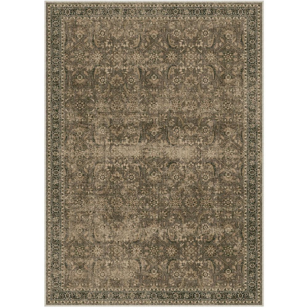 Princeton Brown 5 ft. x 7 ft. Distressed Vintage Floral Area Rug - Hercitys