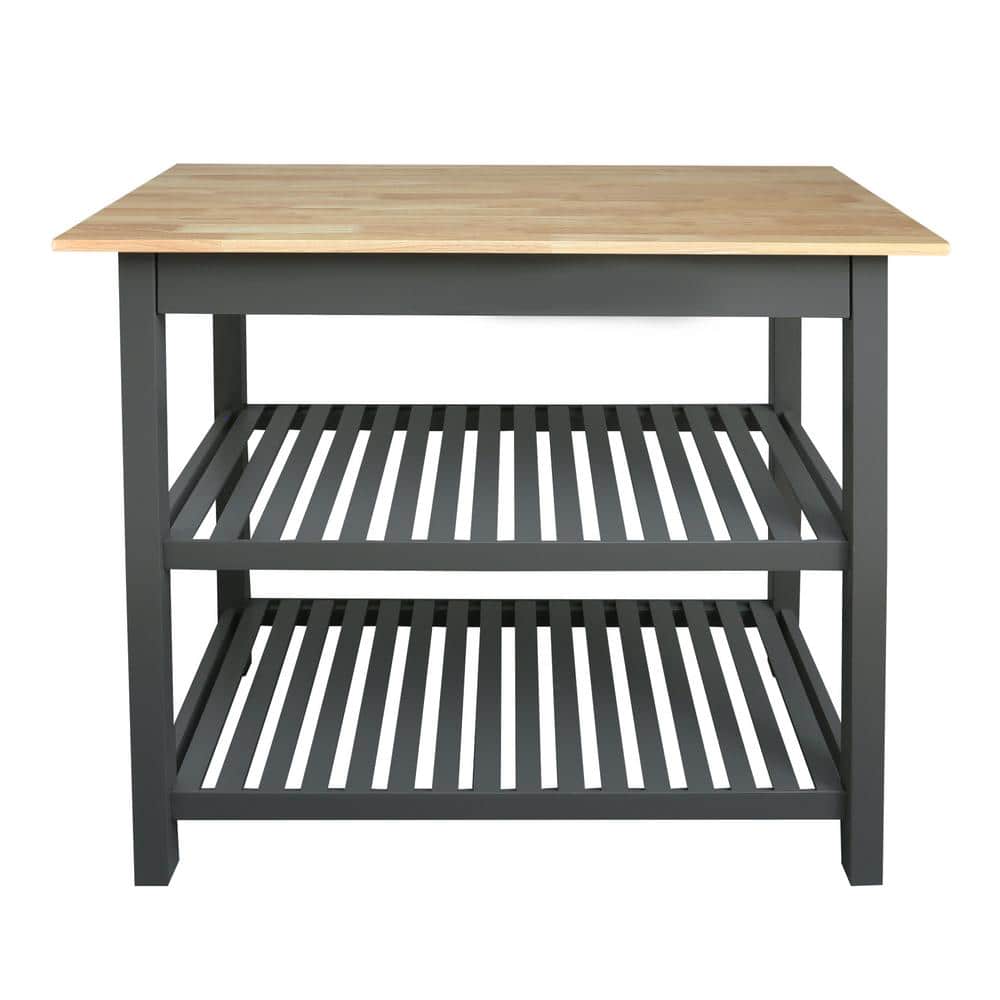 Slate Gray Solid Wood Counter Top 40 in. Kitchen Island Bar Station with Drawer and Shelves - Hercitys