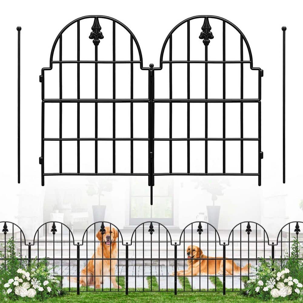 7-Panels Metal Decorative Garden Fence 28.2 in. (H) x  9. 7 ft. (L) Arched High Metal Fence Panel No Dig Fence - Hercitys