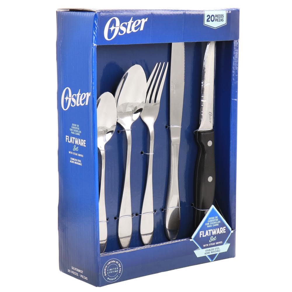 Silvermist 20 Piece Stainless Steel Flatware Set with Steak Knives - Hercitys