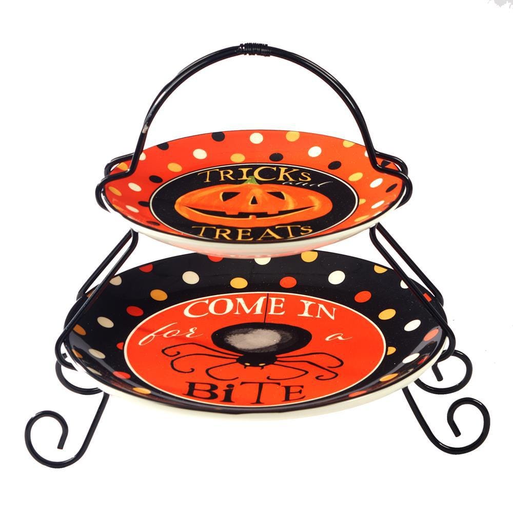 Spooky Halloween 2-Tier Assorted Colors Earthenware Cake Stand - Hercitys