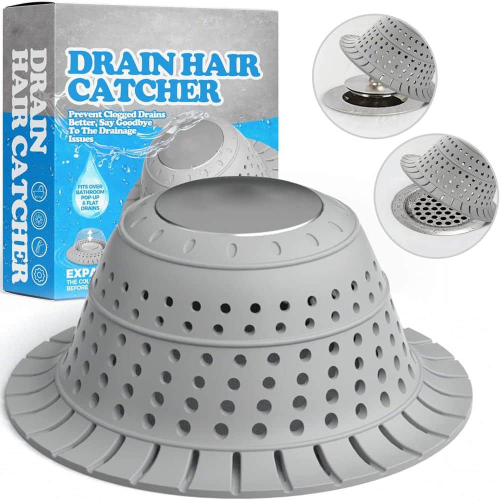 Silicone Collapsible Pop-Up and Regular Drain Hair Catcher in Gray - Hercitys