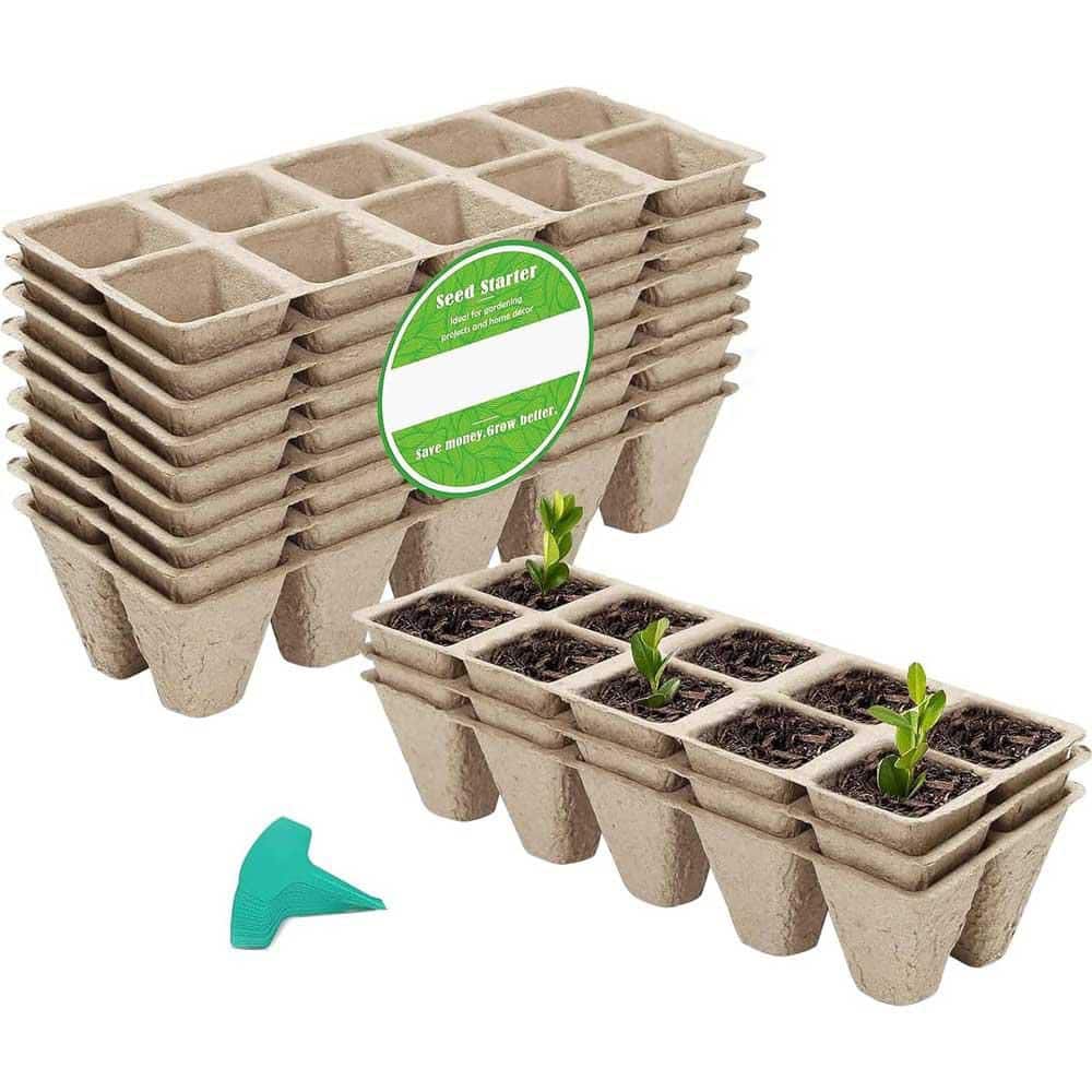 Peat Seed Starter Trays 120 Cells Biodegradable Germination Kit with Plant Labels Organic Indoor Gardening 12-Pack - Hercitys