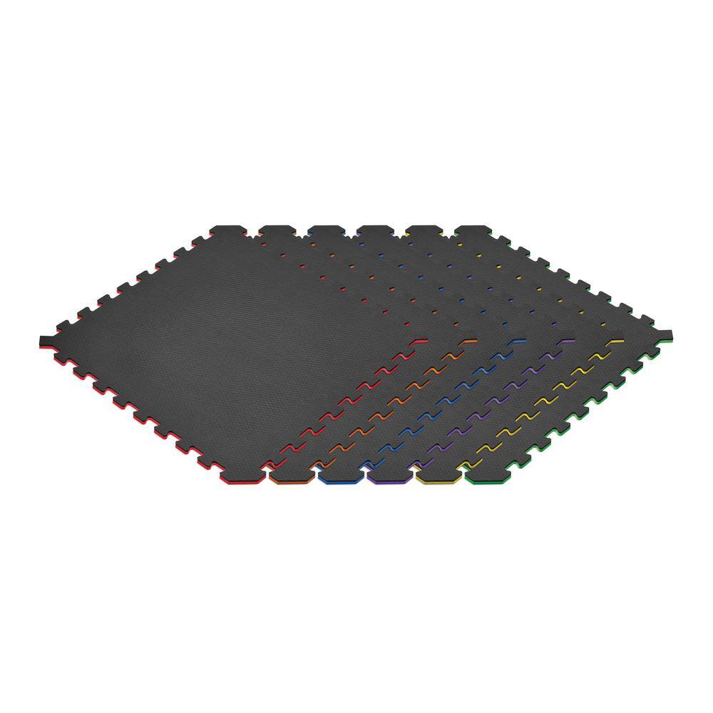 Rainbow Pack/Black 24 in. x 24 in. EVA Foam Truly Reversible Interlocking Tile (18-Tile) - Hercitys